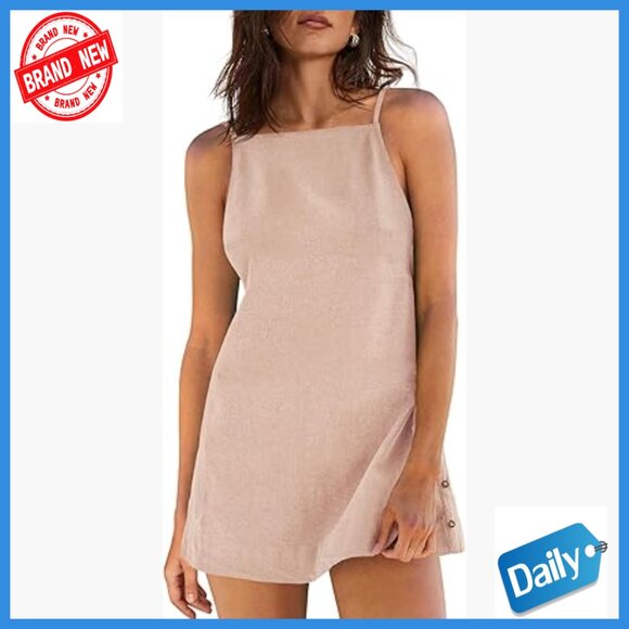 Dresses & Skirts - Linen Mini Dress Spaghetti Strap Open Back Sundress Beach Casual